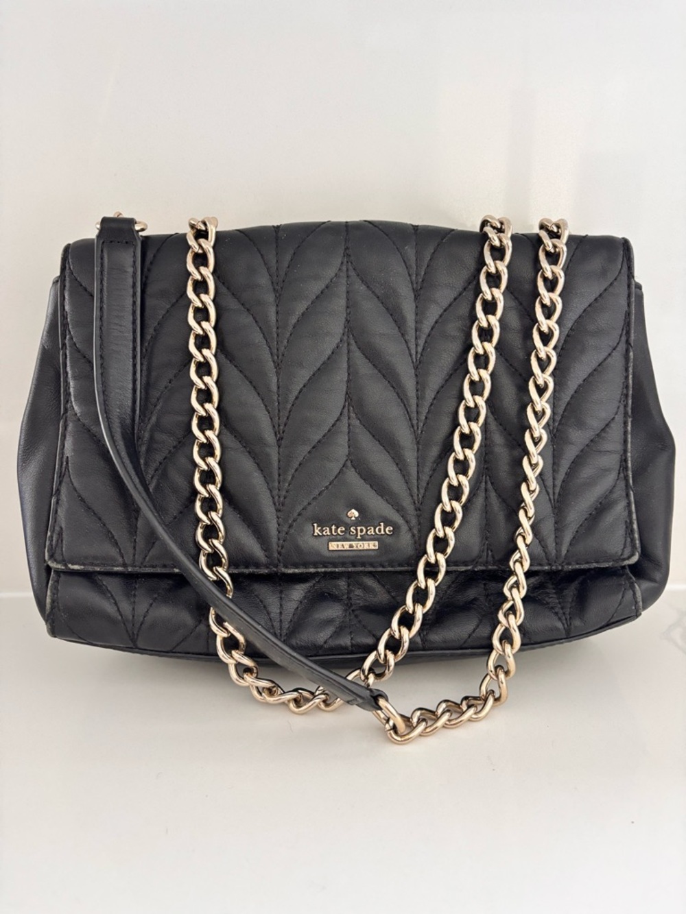 kate spade Black Quilted Leather Shoulder Bag with Gold Chain